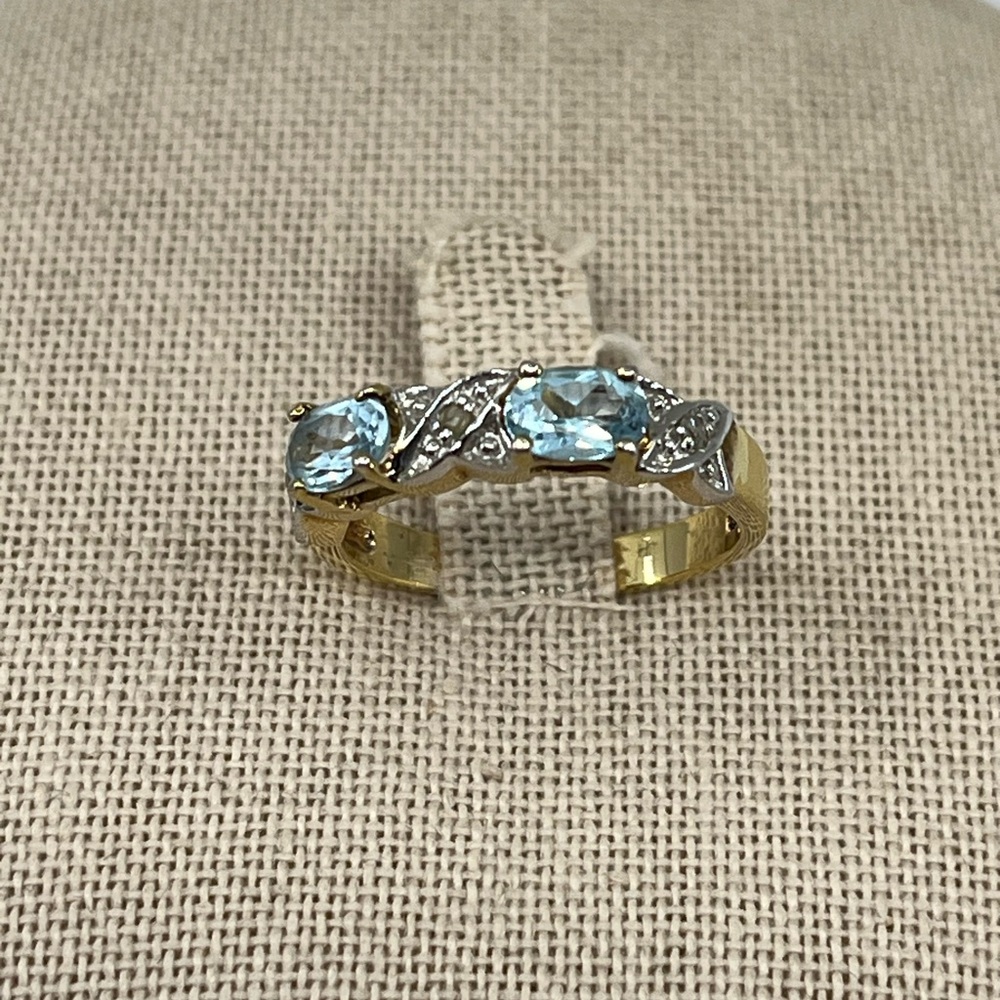 Vintage Gold over 925 Sterling Silver with Aquamarine Gemstone Size 7 Ring - Picture 3 of 15